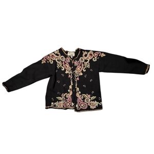 Vintage Heirloom Collectibles Large Embroidered Black & Gold Floral Cardigan